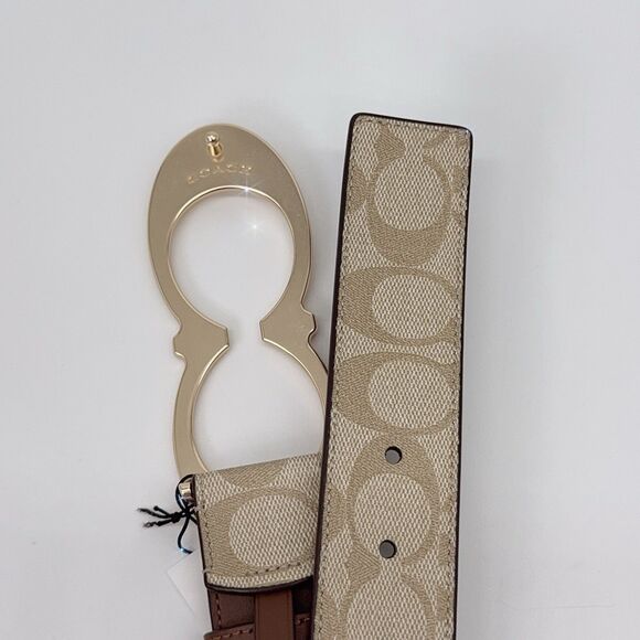 Coach CA253 Signature Double C Buckle Belt 38 mm wide coated canvas Leather M - Picture 5 of 8